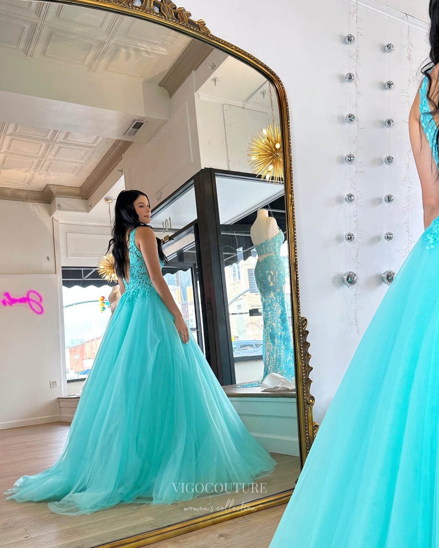 Prom Dress 2025 Aqua Strapless Prom Dresses Lace Applique Formal Dress 24028-unique elegant Prom Dresses-Aqua-Custom Size-vigocouture