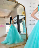 Prom Dress 2025 Aqua Strapless Prom Dresses Lace Applique Formal Dress 24028-unique elegant Prom Dresses-Aqua-Custom Size-vigocouture