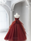 Prom Dresses 2025 to impress Aubrielle Gown - Brown Red Strapless Rosette Princess Dress-vigocouture-vigocouture