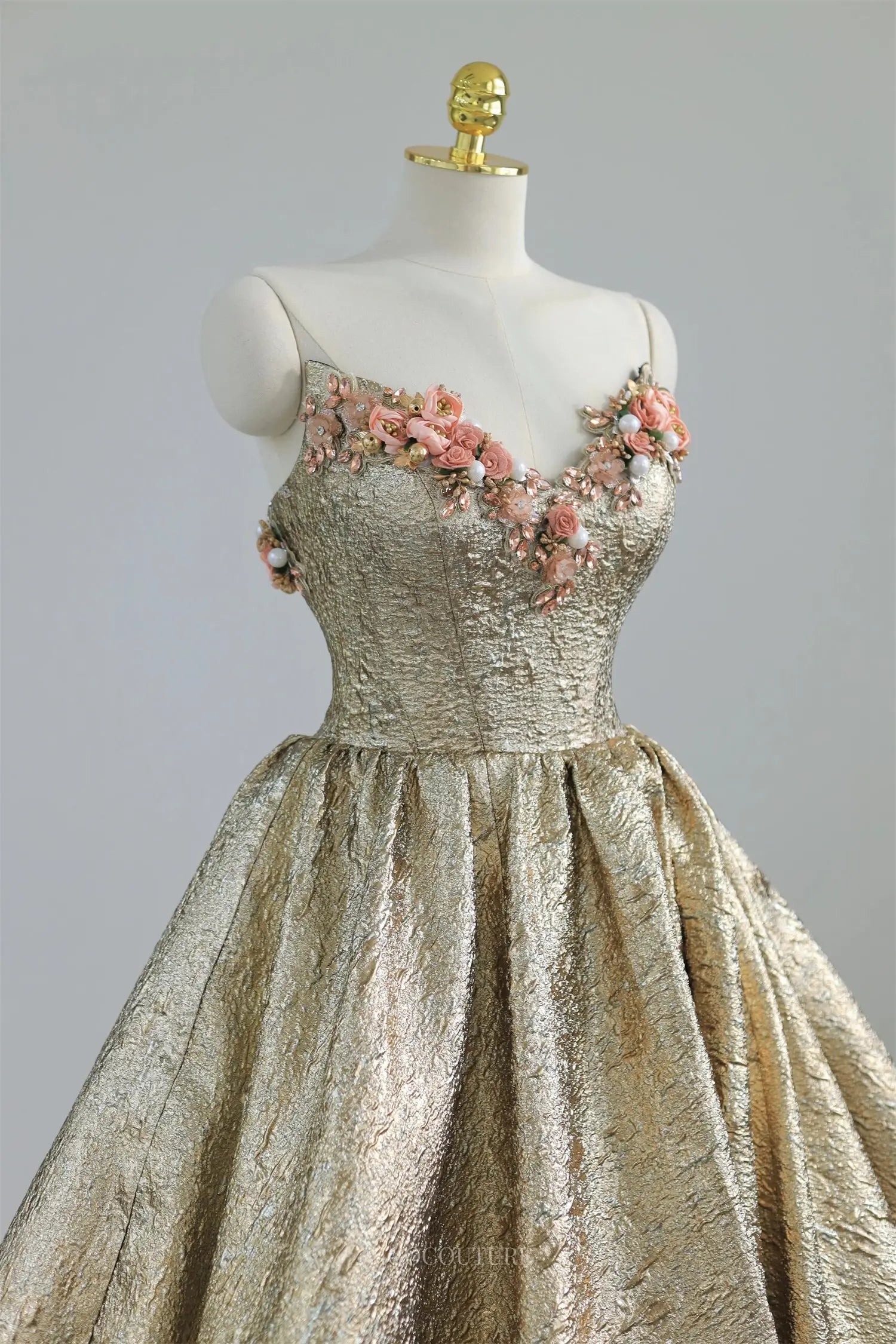 Aurelia Gown - Champagne Jacquard Floral Formal Dress Champagne / US10 Aurelia Gown - Champagne Jacquard Floral Formal Dress Champagne / US10