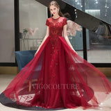 Prom Dress 2025 Beaded A-line Prom Dress Round Neck Evening Dresses 20060-unique elegant Prom Dresses-Burgundy-US2-vigocouture