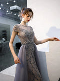 Prom Dress 2025 Beaded A-line Prom Dress Round Neck Evening Dresses 20060-unique elegant Prom Dresses-Grey-US2-vigocouture