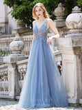 Prom Dress 2025 Beaded A-Line Prom Dresses Plunging V-Neck Evening Dresses 20797-unique elegant Prom Dresses-Light Blue-US2-vigocouture