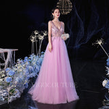 Prom Dress 2025 Beaded A-line V-neck Prom Dress 20141-unique elegant Prom Dresses-Pink-US2-vigocouture