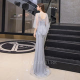 Prom Dress 2025 Beaded Batwing Sleeve Prom Dresses Mermaid Boatneck Evening Dresses 20107-unique elegant Prom Dresses-Silver-US2-vigocouture