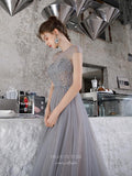 Prom Dress 2025 Beaded Cap Sleeve Prom Dress 20227-unique elegant Prom Dresses-Grey-US2-vigocouture