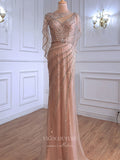 Prom Dress 2025 Beaded Cape Sleeve Prom Dresses Mermaid Evening Dresses 21315-unique elegant Prom Dresses-Champagne-US2-vigocouture