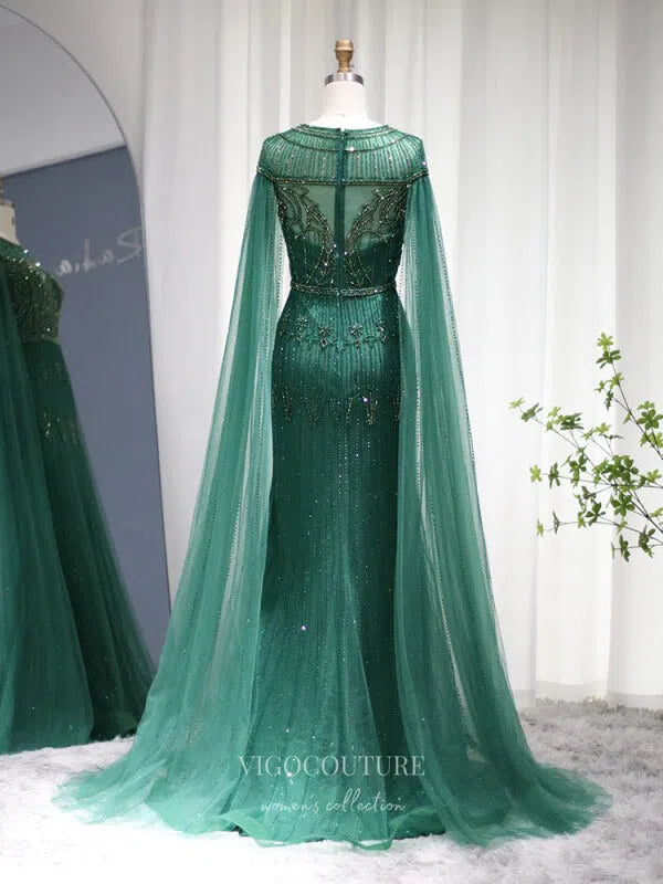 Prom Dress 2025 Beaded Cape Sleeve Prom Dresses Sheath 1920s Mother of the Bride Dresses 22130-unique elegant Prom Dresses-Green-US2-vigocouture