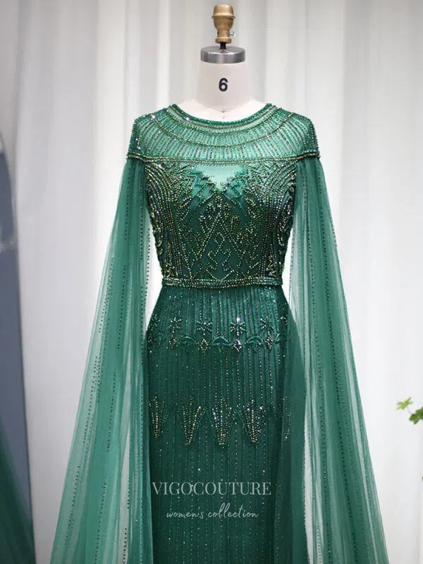 Prom Dress 2025 Beaded Cape Sleeve Prom Dresses Sheath 1920s Mother of the Bride Dresses 22130-unique elegant Prom Dresses-Green-US2-vigocouture