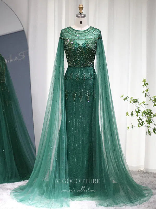 Prom Dress 2025 Beaded Cape Sleeve Prom Dresses Sheath 1920s Mother of the Bride Dresses 22130-unique elegant Prom Dresses-Green-US2-vigocouture