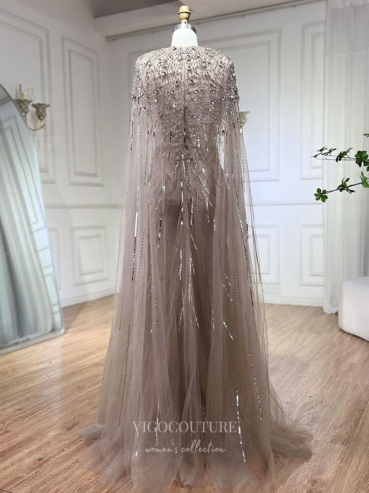 Prom Dress 2025 Beaded Cape Sleeve Sheath Prom Dresses V-Neck Pageant Dress 24534-unique elegant Prom Dresses-Green-US2-vigocouture