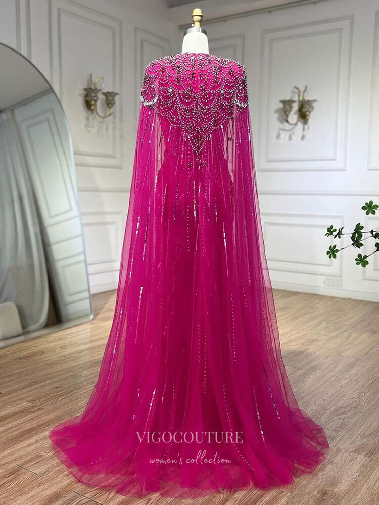 Prom Dress 2025 Beaded Cape Sleeve Sheath Prom Dresses V-Neck Pageant Dress 24534-unique elegant Prom Dresses-Green-US2-vigocouture