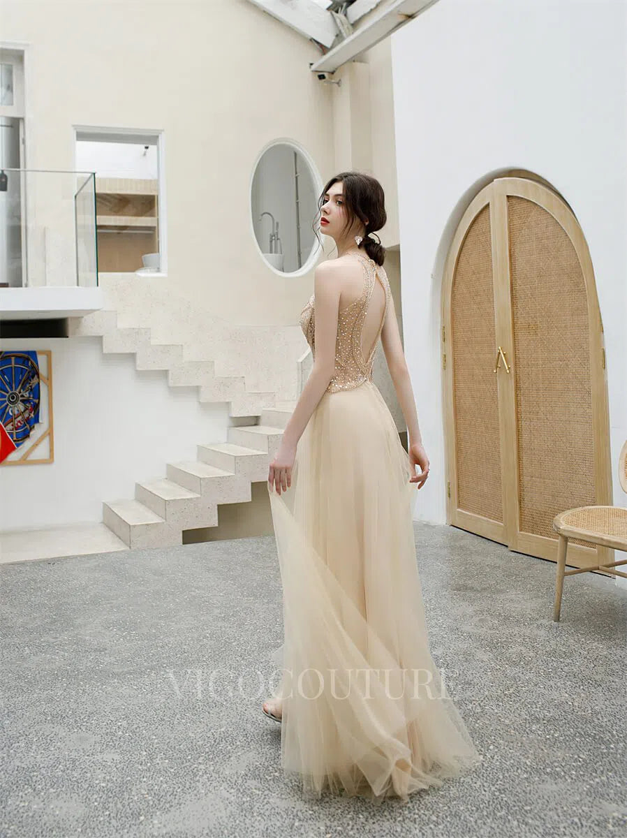 Beaded Champagne Prom Gown A-Line Backless Prom Dresses 20170 Custom Colors / US12 Beaded Champagne Prom Gown A-Line Backless Prom Dresses 20170 Custom Colors / US12