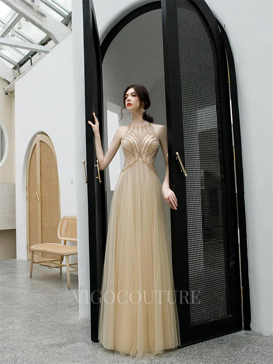 Prom Dress 2025 Beaded Champagne Prom Gown A-line Backless Prom Dresses 20170-unique elegant Prom Dresses-Champagne-US2-vigocouture