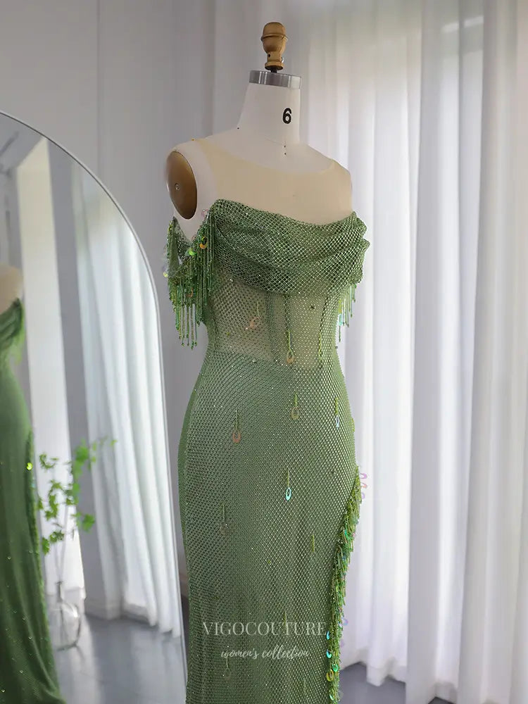 beaded cold shoulder dress Chic and Holland - HF1558 Beaded Cold Shoulder Long Dress 18 / Blush