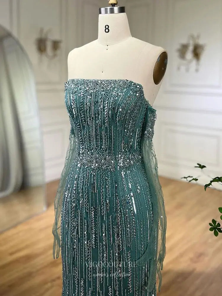 Beaded Evening Gown with Removable Sheer Sleeves & Off-Shoulder Design - Style 25322 | VIGO COUTURE vigocouture Beaded Evening Gown with Removable Sheer Sleeves & Off-Shoulder Design - Style 25322 | VIGO COUTURE vigocouture