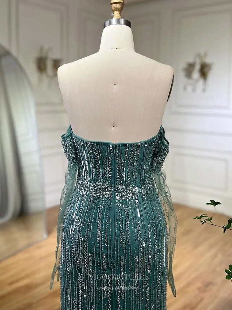 Beaded Evening Gown with Removable Sheer Sleeves & Off-Shoulder Design - Style 25322 | VIGO COUTURE vigocouture Beaded Evening Gown with Removable Sheer Sleeves & Off-Shoulder Design - Style 25322 | VIGO COUTURE vigocouture