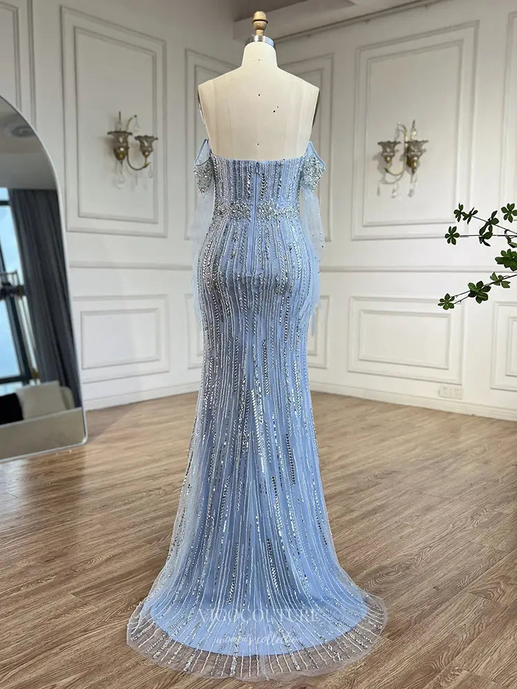Beaded Evening Gown with Removable Sheer Sleeves & Off-Shoulder Design - Style 25322 | VIGO COUTURE vigocouture Beaded Evening Gown with Removable Sheer Sleeves & Off-Shoulder Design - Style 25322 | VIGO COUTURE vigocouture
