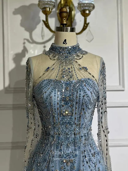 Prom Dresses 2025 to impress Beaded Evening Gown with Sheer Long Sleeves & High Neck Design - Style 25323-vigocouture-vigocouture