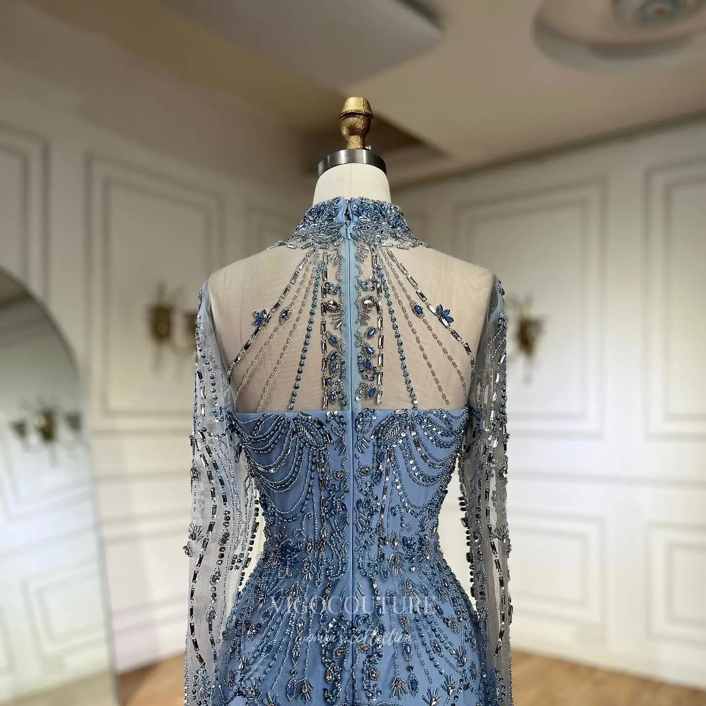 Prom Dresses 2025 to impress Beaded Evening Gown with Sheer Long Sleeves & High Neck Design - Style 25323-vigocouture-vigocouture