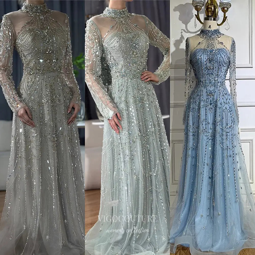 Prom Dresses 2025 to impress Beaded Evening Gown with Sheer Long Sleeves & High Neck Design - Style 25323-vigocouture-vigocouture