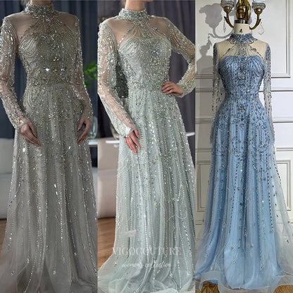Prom Dresses 2025 to impress Beaded Evening Gown with Sheer Long Sleeves & High Neck Design - Style 25323-vigocouture-vigocouture