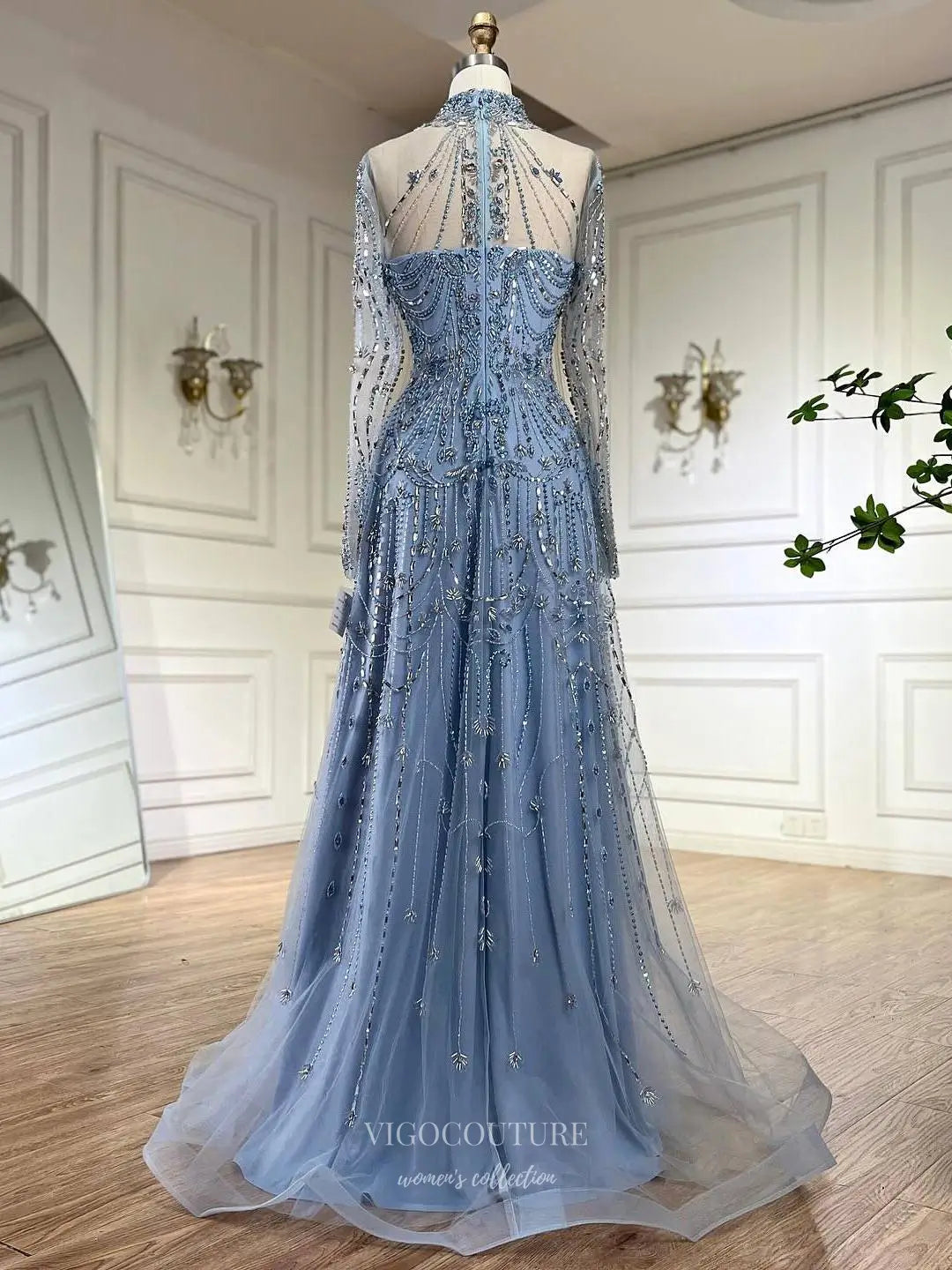 Prom Dresses 2025 to impress Beaded Evening Gown with Sheer Long Sleeves & High Neck Design - Style 25323-vigocouture-vigocouture