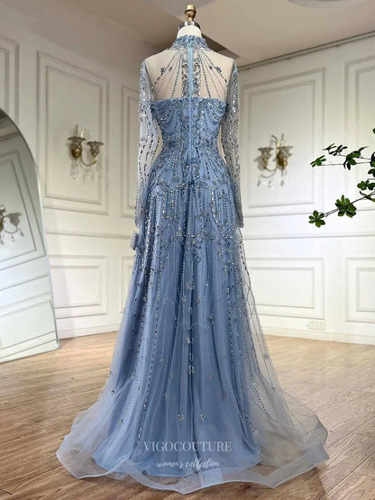 Prom Dresses 2025 to impress Beaded Evening Gown with Sheer Long Sleeves & High Neck Design - Style 25323-vigocouture-vigocouture