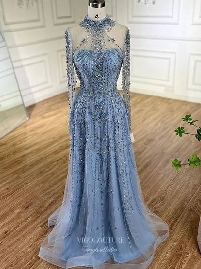 Prom Dresses 2025 to impress Beaded Evening Gown with Sheer Long Sleeves & High Neck Design - Style 25323-vigocouture-vigocouture
