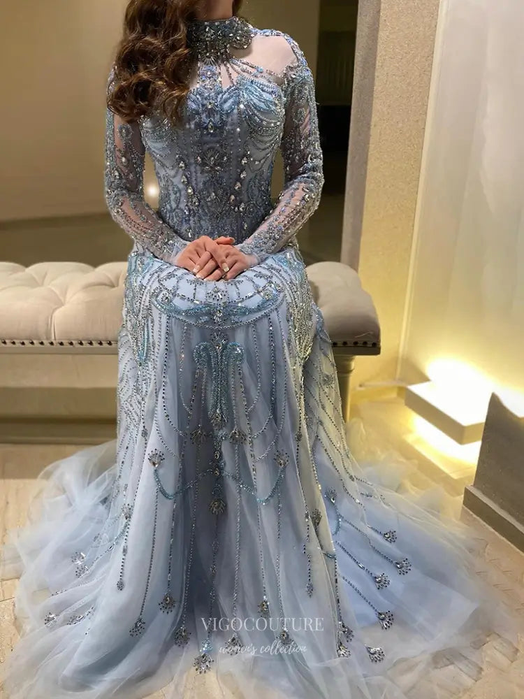 Prom Dresses 2025 to impress Beaded Evening Gown with Sheer Long Sleeves & High Neck Design - Style 25323-vigocouture-vigocouture