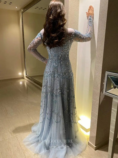 Prom Dresses 2025 to impress Beaded Evening Gown with Sheer Long Sleeves & High Neck Design - Style 25323-vigocouture-vigocouture