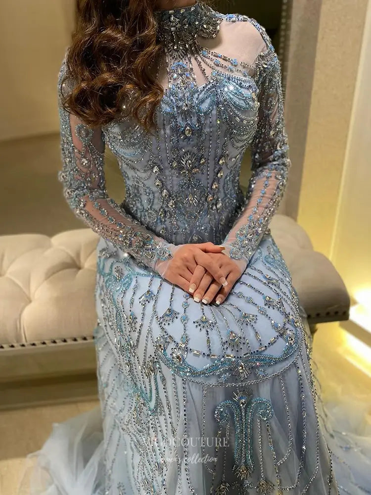 Prom Dresses 2025 to impress Beaded Evening Gown with Sheer Long Sleeves & High Neck Design - Style 25323-vigocouture-vigocouture