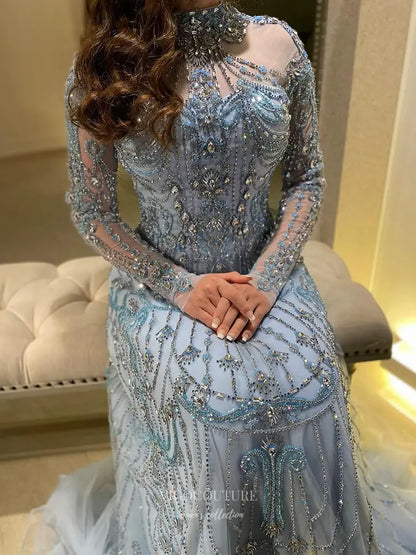 Prom Dresses 2025 to impress Beaded Evening Gown with Sheer Long Sleeves & High Neck Design - Style 25323-vigocouture-vigocouture