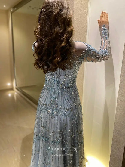 Prom Dresses 2025 to impress Beaded Evening Gown with Sheer Long Sleeves & High Neck Design - Style 25323-vigocouture-vigocouture