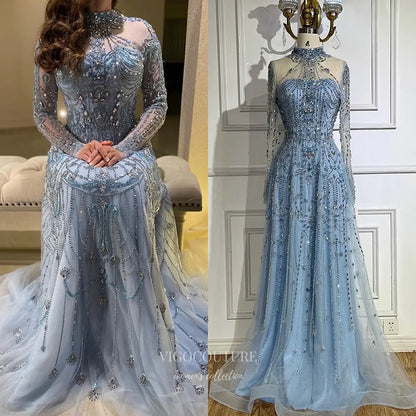 Prom Dresses 2025 to impress Beaded Evening Gown with Sheer Long Sleeves & High Neck Design - Style 25323-vigocouture-vigocouture