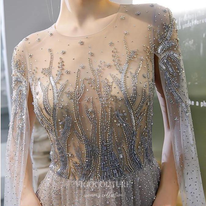 Prom Dress 2025 Beaded Extra Long Sleeve Prom Dress 20197-unique elegant Prom Dresses-Grey-US2-vigocouture