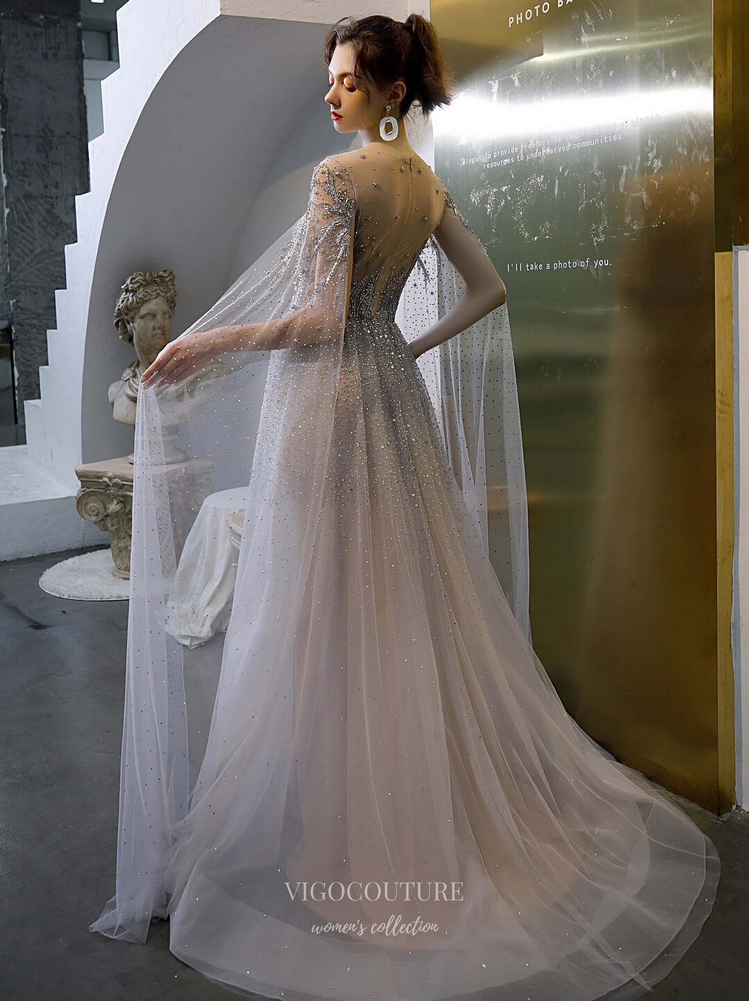 Beaded Extra Long Sleeve Prom Dress 20197 Custom Colors / US10 Beaded Extra Long Sleeve Prom Dress 20197 Custom Colors / US10