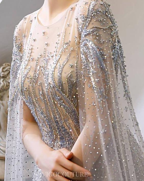 Prom Dress 2025 Beaded Extra Long Sleeve Prom Dress 20197-unique elegant Prom Dresses-Grey-US2-vigocouture