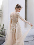 Prom Dress 2025 Beaded Extra Long Sleeve Prom Dress 20232-unique elegant Prom Dresses-Champagne-US2-vigocouture