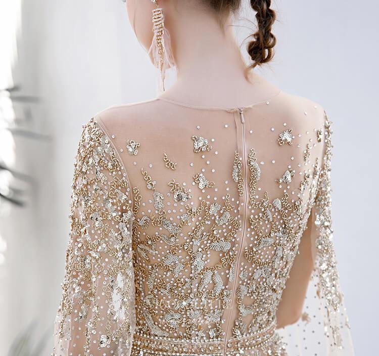 Prom Dress 2025 Beaded Extra Long Sleeve Prom Dress 20232-unique elegant Prom Dresses-Champagne-US2-vigocouture