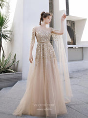 Beaded Extra Long Sleeve Prom Dress 20232 vigocouture