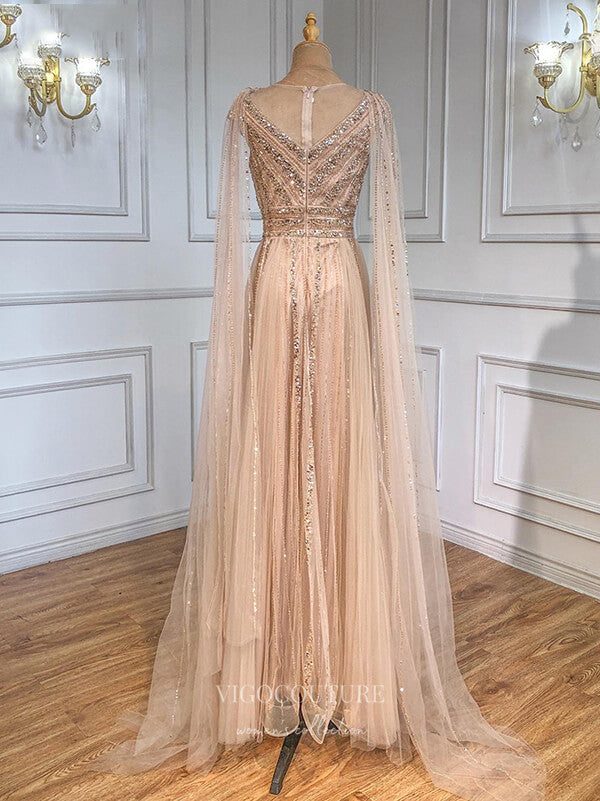 Beaded Extra Long Sleeve Prom Dresses Boat Neck Evening Dresses 21248 Champagne / Custom Size Beaded Extra Long Sleeve Prom Dresses Boat Neck Evening Dresses 21248 Champagne / Custom Size