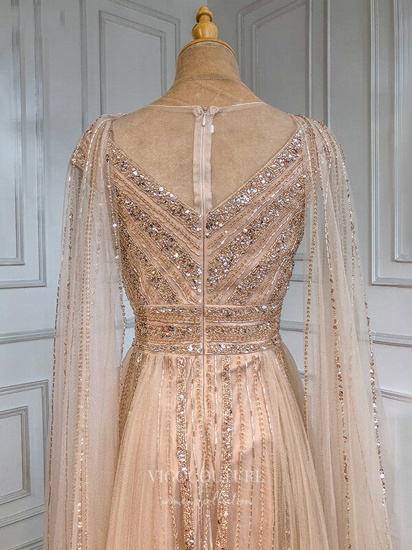 Beaded Extra Long Sleeve Prom Dresses Boat Neck Evening Dresses 21248 Champagne / Custom Size Beaded Extra Long Sleeve Prom Dresses Boat Neck Evening Dresses 21248 Champagne / Custom Size