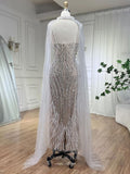 Prom Dress 2025 Beaded Feather Mermaid Pageant Dresses Removable Cape Sleeve Mother of the Bride Dress 25025-unique elegant Prom Dresses-As Pictured-US2-vigocouture