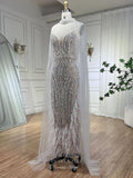 Prom Dress 2025 Beaded Feather Mermaid Pageant Dresses Removable Cape Sleeve Mother of the Bride Dress 25025-unique elegant Prom Dresses-As Pictured-US2-vigocouture