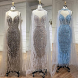 Prom Dress 2025 Beaded Feather Mermaid Pageant Dresses Removable Cape Sleeve Mother of the Bride Dress 25025-unique elegant Prom Dresses-As Pictured-US2-vigocouture