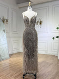 Prom Dress 2025 Beaded Feather Mermaid Pageant Dresses Removable Cape Sleeve Mother of the Bride Dress 25025-unique elegant Prom Dresses-As Pictured-US2-vigocouture