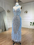 Prom Dress 2025 Beaded Feather Mermaid Pageant Dresses Spaghetti Strap Evening Dress 25027-unique elegant Prom Dresses-As Pictured-US2-vigocouture