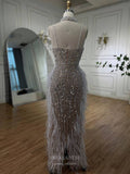 Prom Dress 2025 Beaded Feather Mermaid Pageant Dresses Spaghetti Strap Evening Dress 25027-unique elegant Prom Dresses-As Pictured-US2-vigocouture