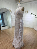 Prom Dress 2025 Beaded Feather Mermaid Pageant Dresses Spaghetti Strap Evening Dress 25027-unique elegant Prom Dresses-As Pictured-US2-vigocouture